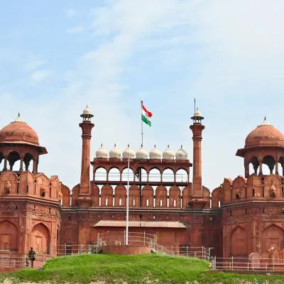 Red Fort: Majestic Mughal architecture, the perfect shot of the grand fort.